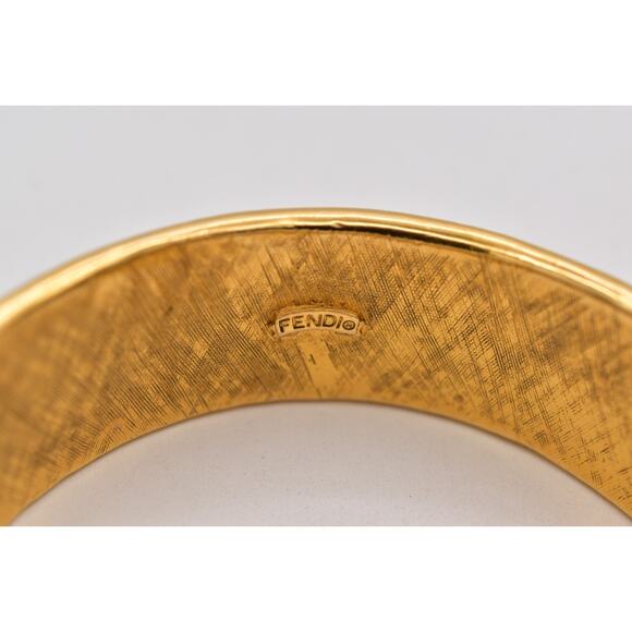 Fendi Vintage Gripoix Bangle Bracelet Red Brushed Gold Heavy Signed AS IS Bin7 - Picture 11 of 12